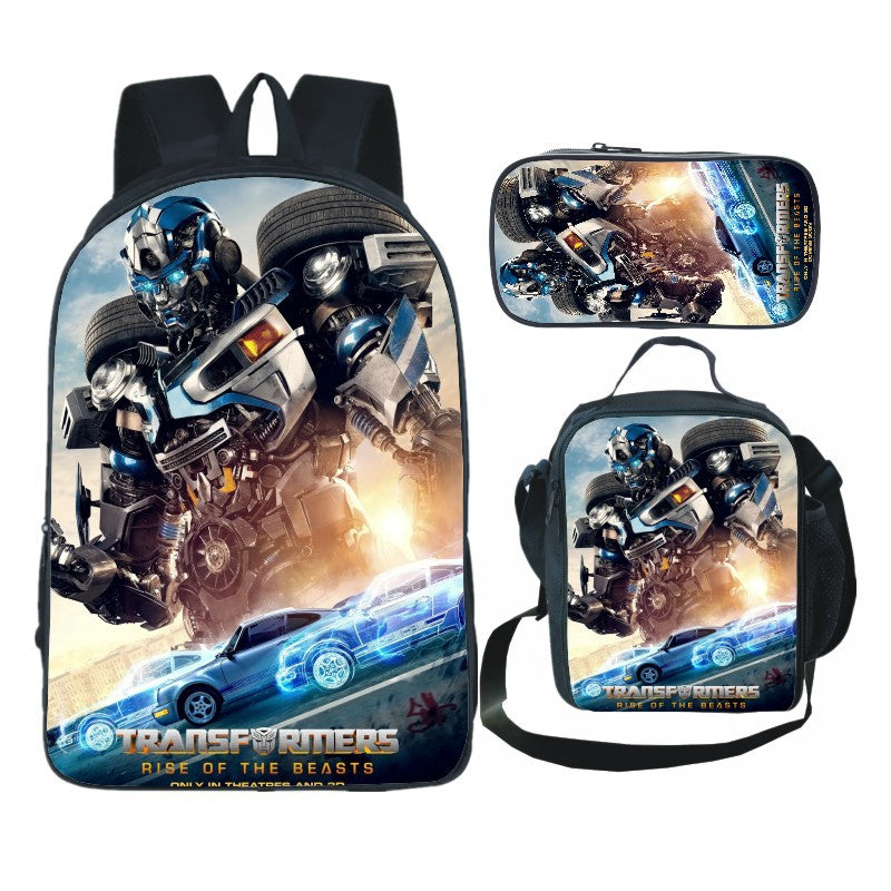 Transformers Bumblebee Full Printed Backpack Schoolbag Travel Notebook Bag Lunch Bag Pencil Bag for Kids Students 3PCS