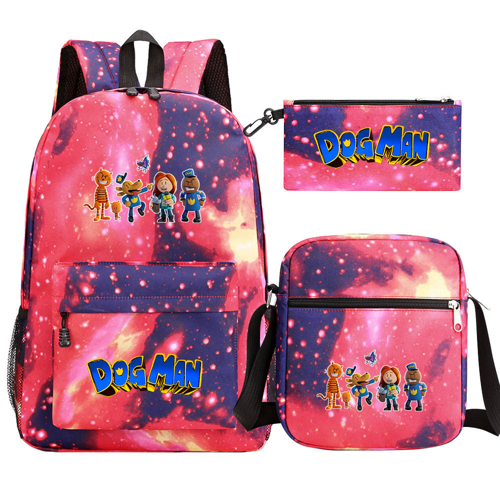 Dog Man Printed Schoolbag Backpack Shoulder Bag Pencil Bag 3pcs set for Kids Students