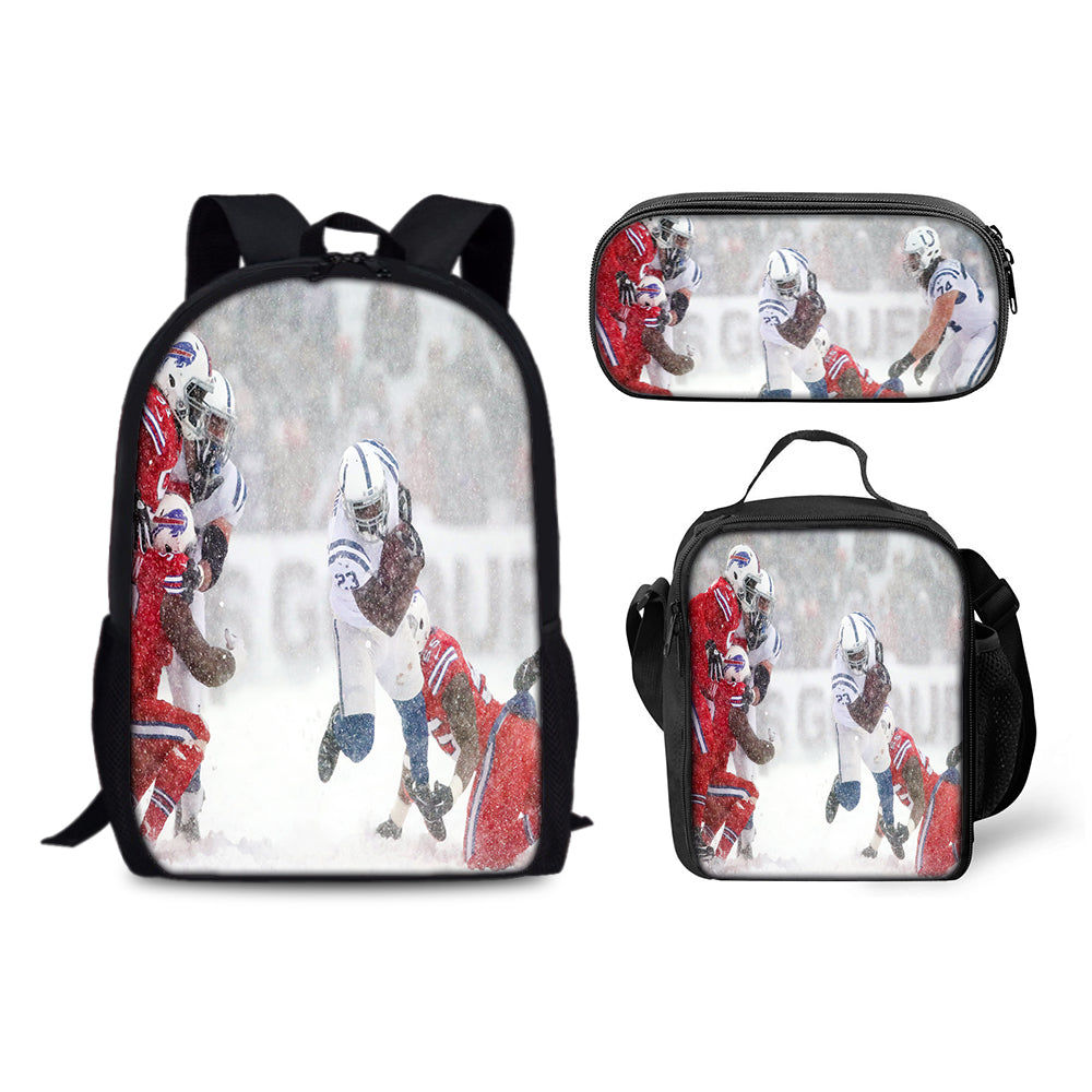 Buffalo Bills Football Team Backpack Schoolbag Lunch Bag Pencil Bag for Kids Students 3PCS