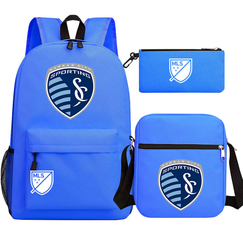 Sporting Kansas City Soccer Printed Schoolbag Backpack Shoulder Bag Pencil Bag 3pcs set for Kids Students