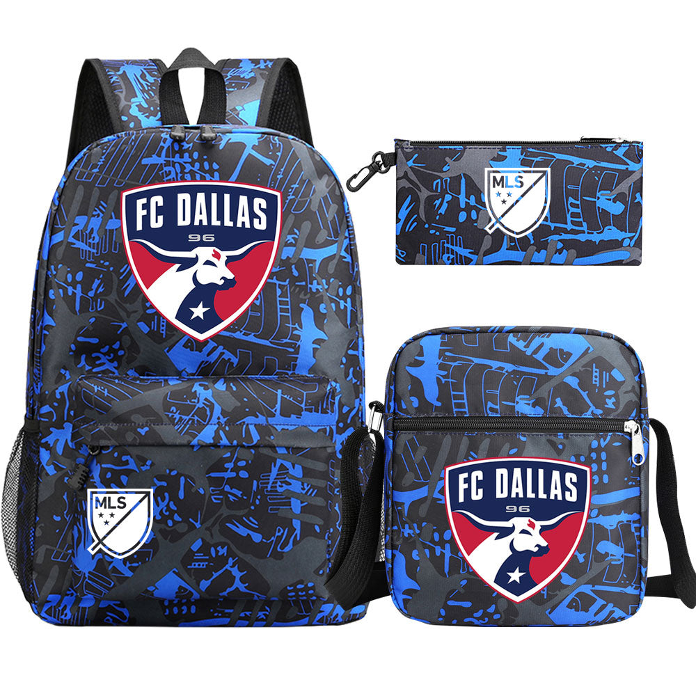 Dallas Soccer Printed Schoolbag Backpack Shoulder Bag Pencil Bag 3pcs set for Kids Students