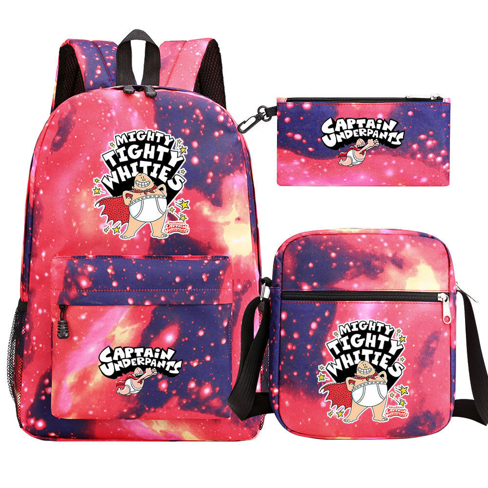 Captain Underpants Printed Schoolbag Backpack Shoulder Bag Pencil Bag 3pcs set for Kids Students