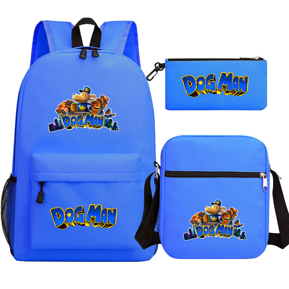 Dog Man Printed Schoolbag Backpack Shoulder Bag Pencil Bag 3pcs set for Kids Students