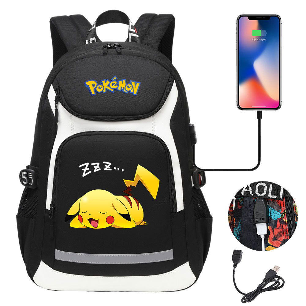 Pikachu USB Charging Backpack School Notebook Travel Bags