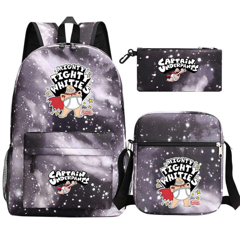Captain Underpants Printed Schoolbag Backpack Shoulder Bag Pencil Bag 3pcs set for Kids Students