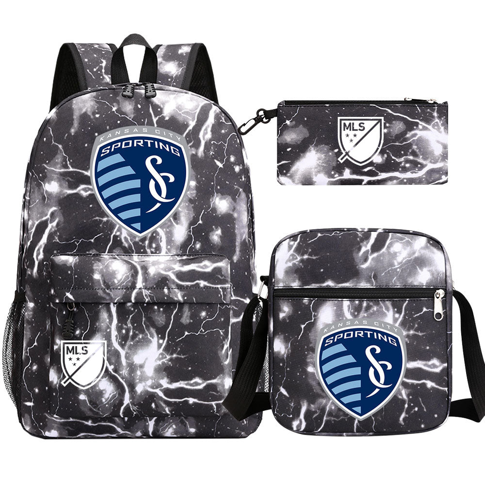 Sporting Kansas City Soccer Printed Schoolbag Backpack Shoulder Bag Pencil Bag 3pcs set for Kids Students