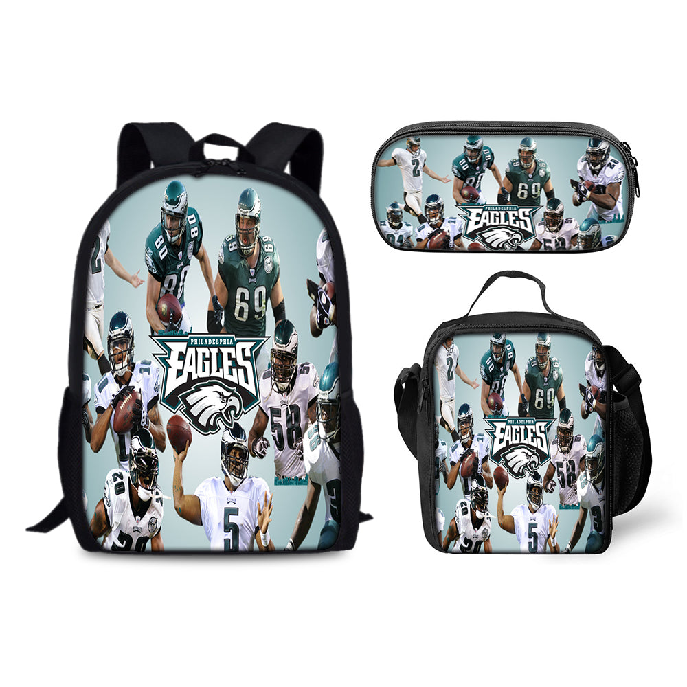 Philadelphia Eagles Football Team Backpack Schoolbag Lunch Bag Pencil Bag for Kids Students 3PCS