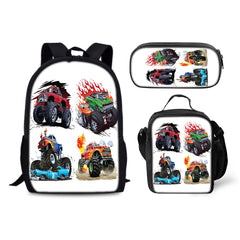 Monster Jam Backpack Schoolbag Lunch Bag Pencil Bag for Kids Students 3PCS