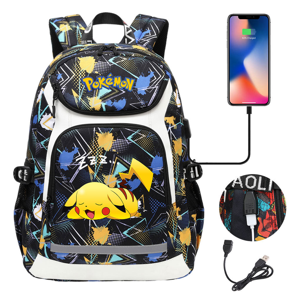 Pikachu USB Charging Backpack School Notebook Travel Bags