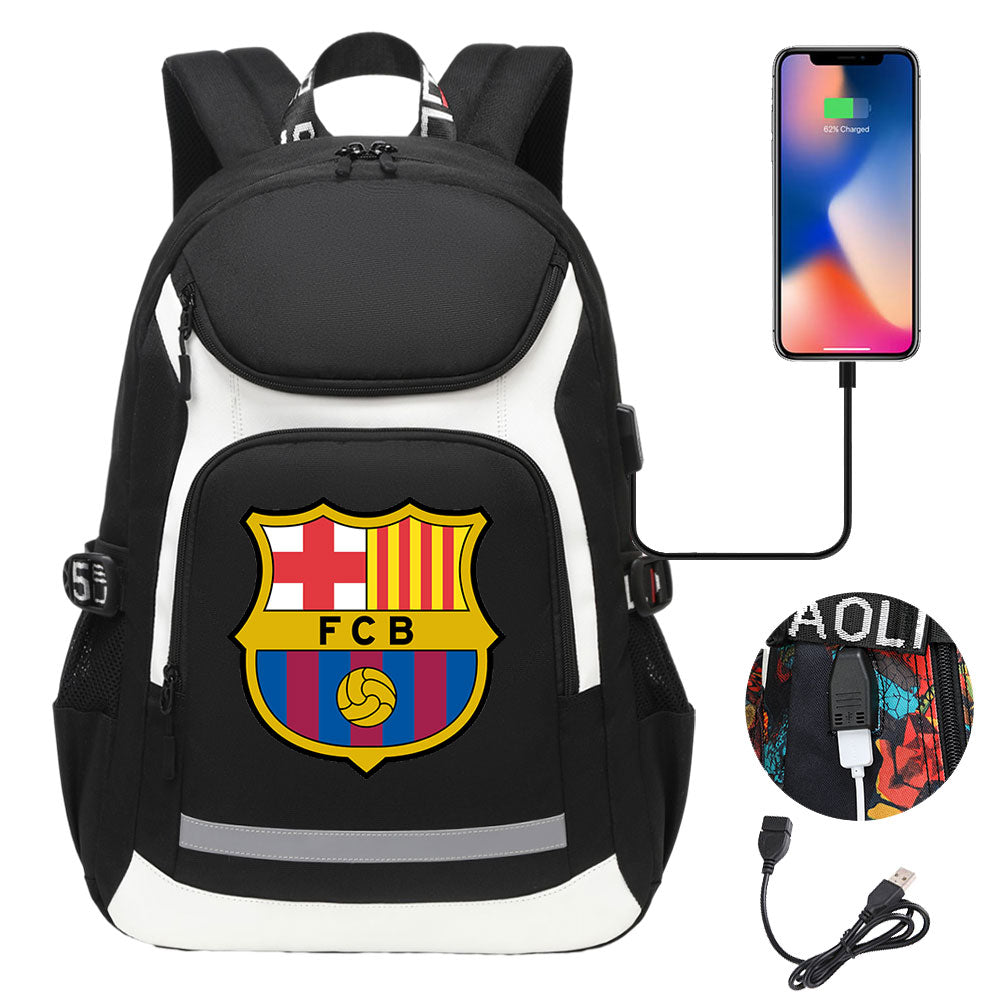 Barcelona Football Club USB Charging Backpack School Notebook Travel Bags