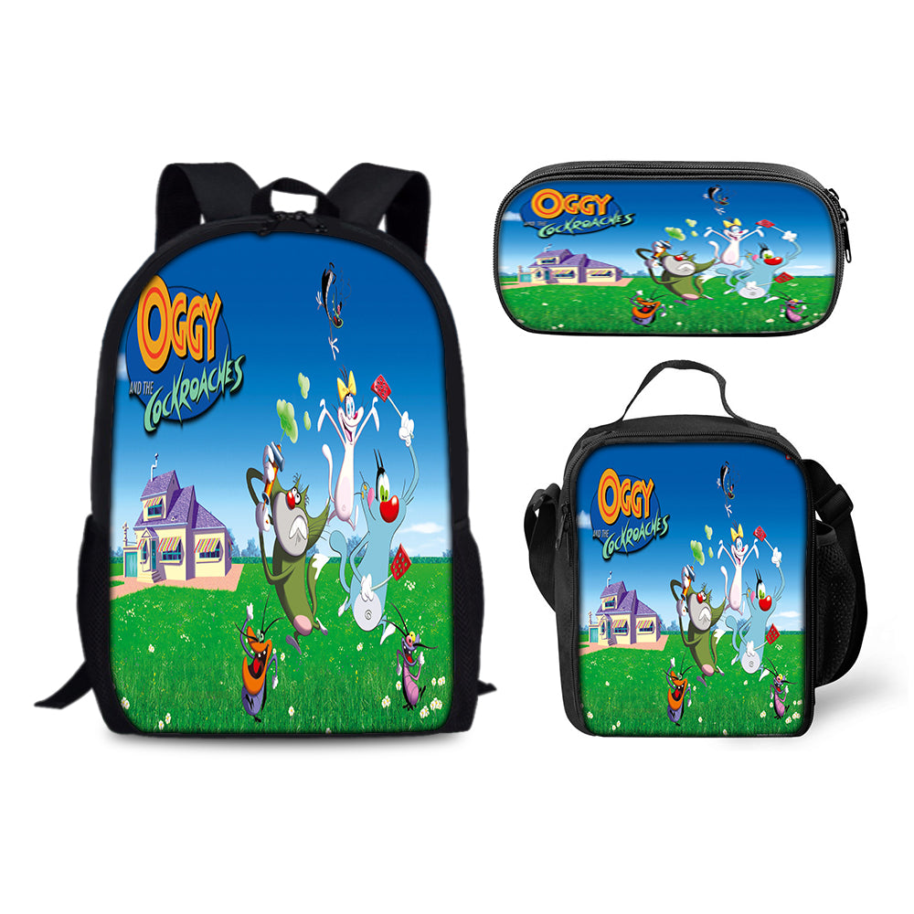 Oggy and the Cockroaches Backpack Schoolbag Lunch Bag Pencil Bag for Kids Students 3PCS