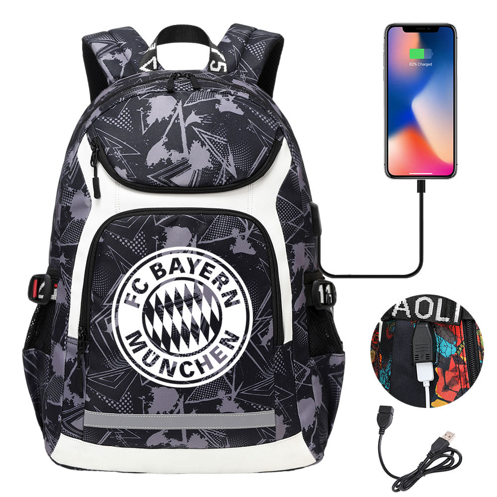 Bayern Munich Football Club USB Charging Backpack School Notebook Travel Bags