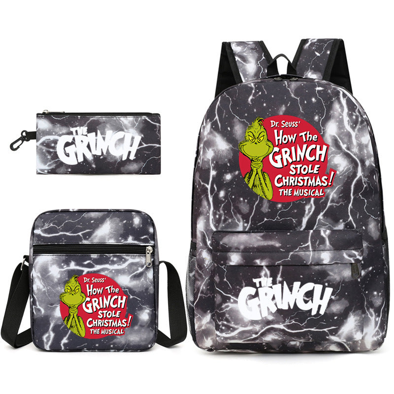 The Grinch Printed Schoolbag Backpack Shoulder Bag Pencil Bag 3pcs set for Kids Students