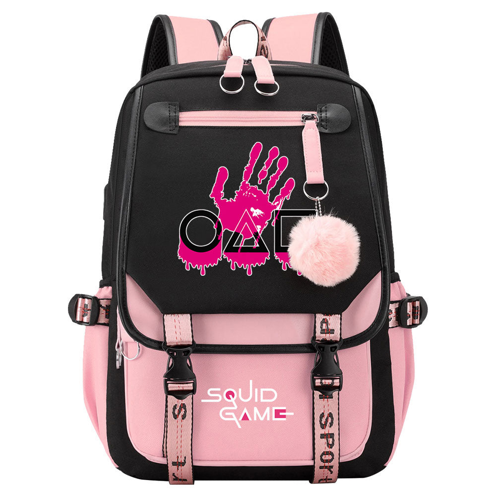 Squid Game Waterproof Backpack School Notebook Travel Bags USB Charging