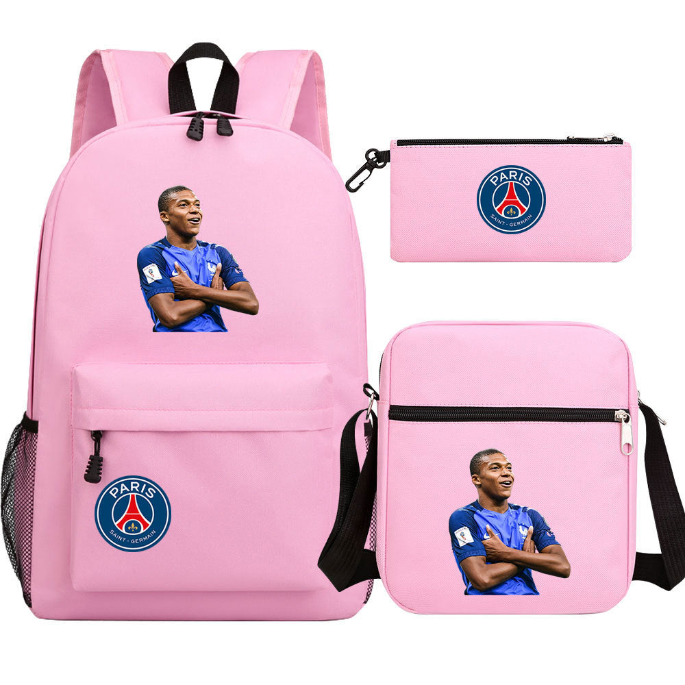 Football Paris Mbappe Schoolbag Backpack Shoulder Bag Pencil Bag Set Gift for Kids Students