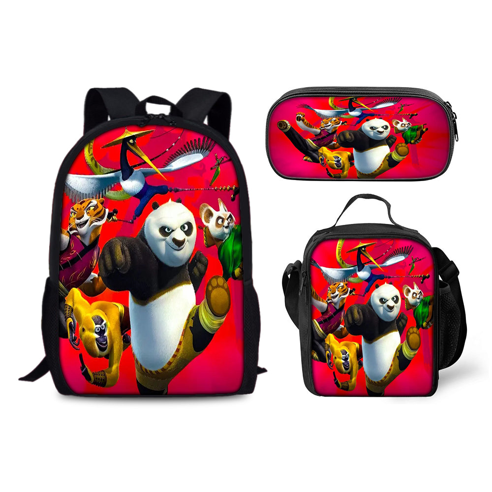 Kung Fu Panda Backpack Schoolbag Lunch Bag Pencil Bag for Kids Students 3PCS