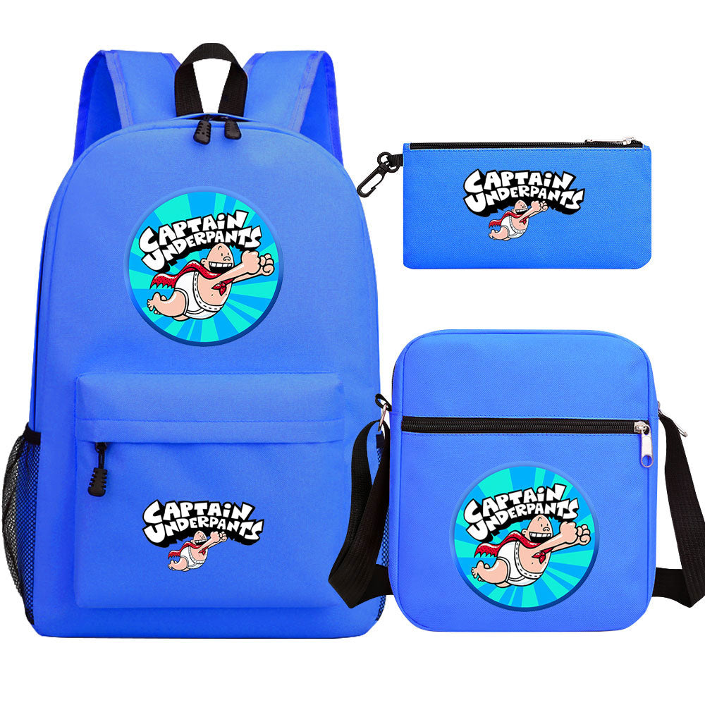 Captain Underpants Printed Schoolbag Backpack Shoulder Bag Pencil Bag 3pcs set for Kids Students