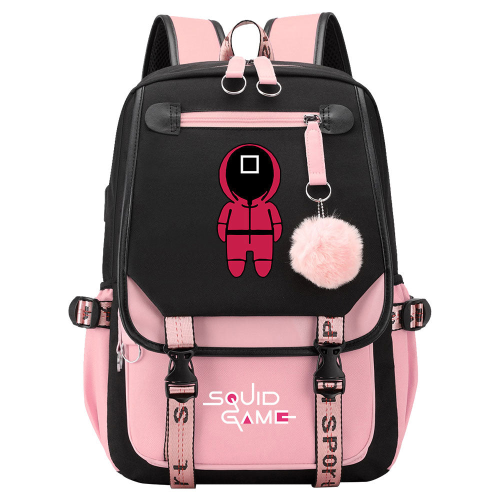 Squid Game Waterproof Backpack School Notebook Travel Bags USB Charging