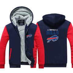 Buffalo Football Bills Unisex Lined Hoodie Fleece Sweatshirt Full Zipper Hooded Thicken Jacket