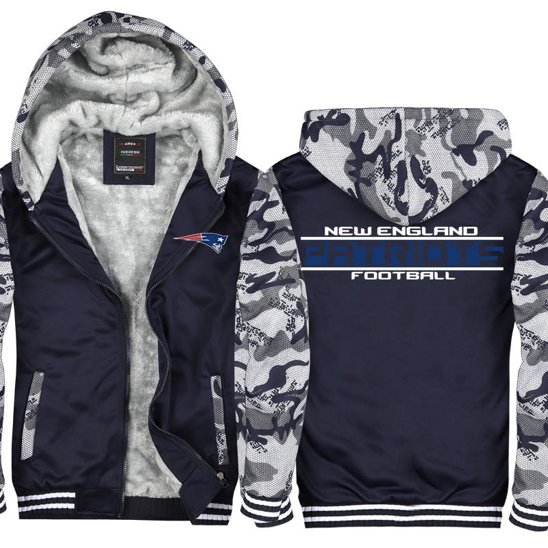 New England Football Team Patriots Unisex Lined Hoodie Fleece Sweatshirt Full Zipper Hooded Thicken Jacket