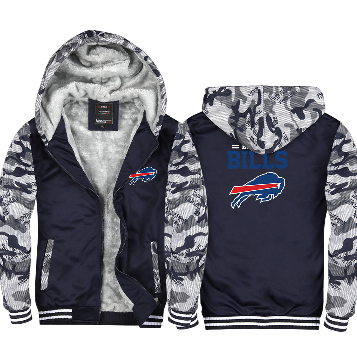 Buffalo Football Bills Unisex Lined Hoodie Fleece Sweatshirt Full Zipper Hooded Thicken Jacket