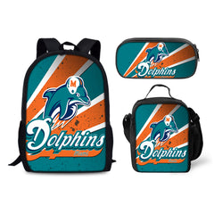 Miami Dolphins Football Team Backpack Schoolbag Lunch Bag Pencil Bag for Kids Students 3PCS