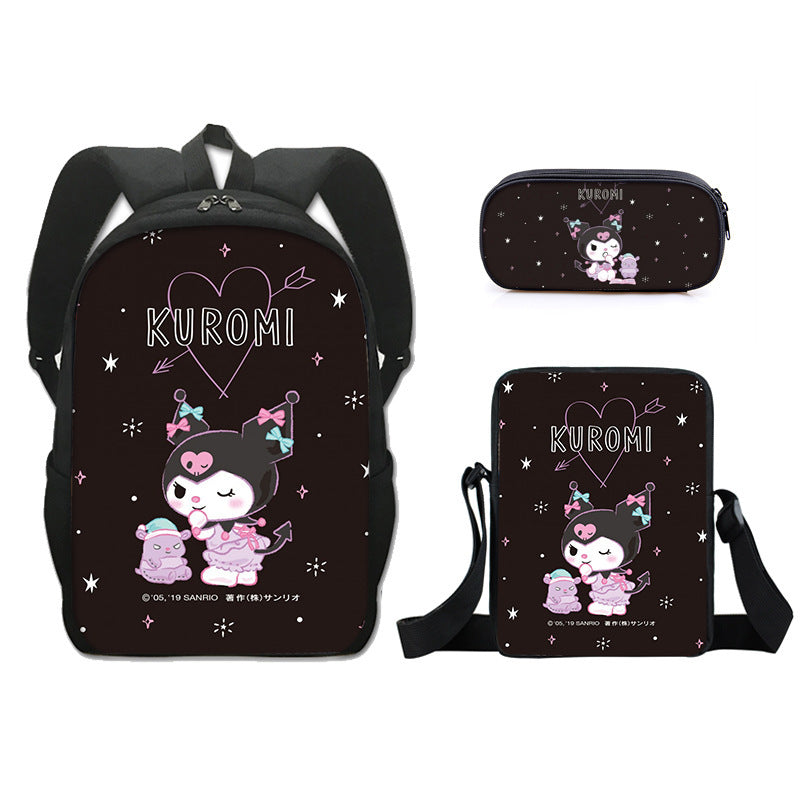 Kuromi Full Printed Backpack Schoolbag Travel Notebook Bag Lunch Bag Pencil Bag for Kids Students 3PCS