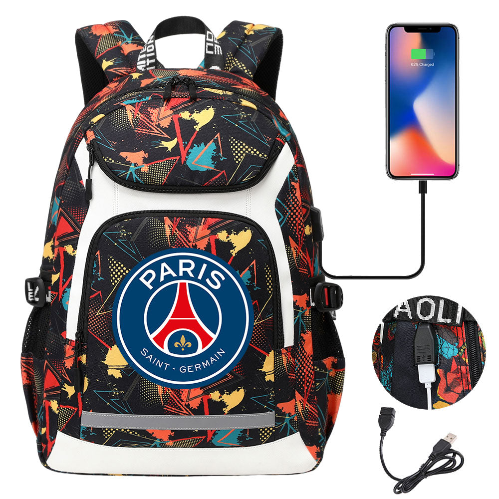 Paris Saint Germain Football Club USB Charging Backpack School Notebook Travel Bags