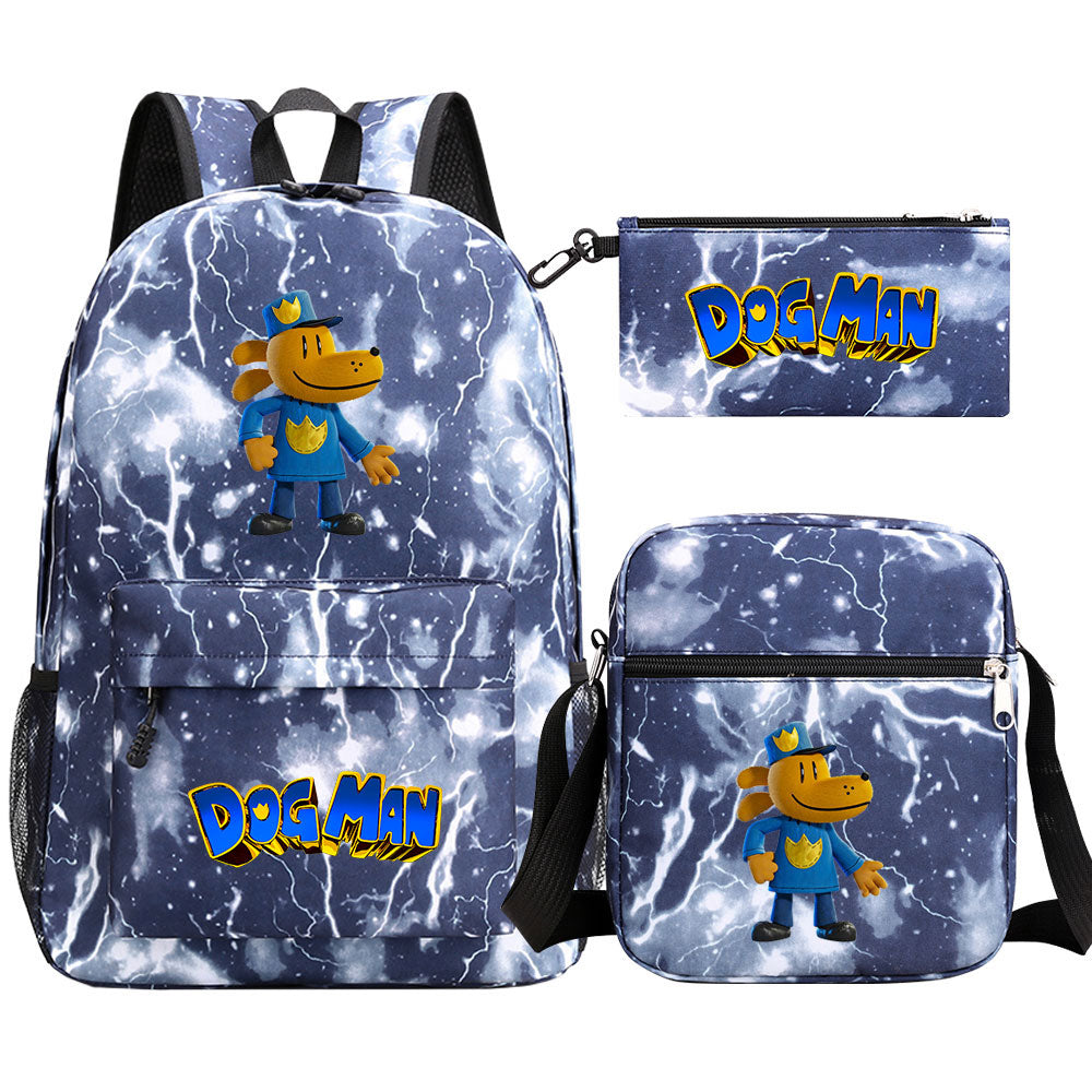 Dog Man Printed Schoolbag Backpack Shoulder Bag Pencil Bag 3pcs set for Kids Students