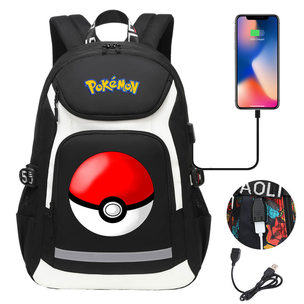 Pikachu USB Charging Backpack School Notebook Travel Bags