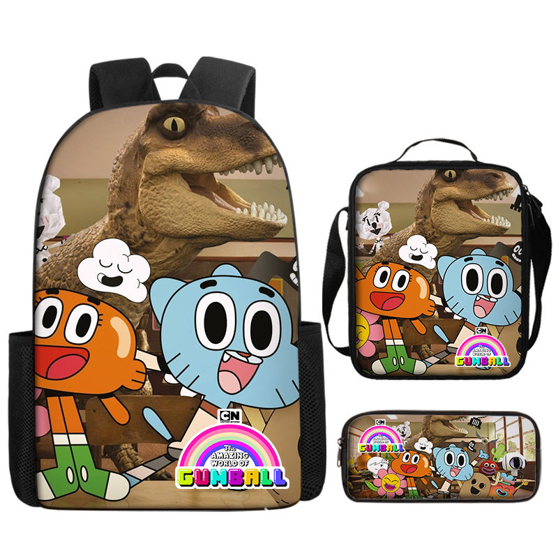 The Amazing World of Gumball Full Printed Backpack Schoolbag Travel Notebook Bag Lunch Bag Pencil Bag for Kids Students 3PCS