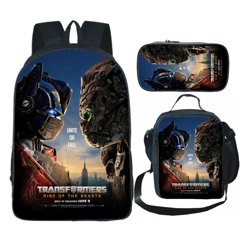Transformers Bumblebee Full Printed Backpack Schoolbag Travel Notebook Bag Lunch Bag Pencil Bag for Kids Students 3PCS