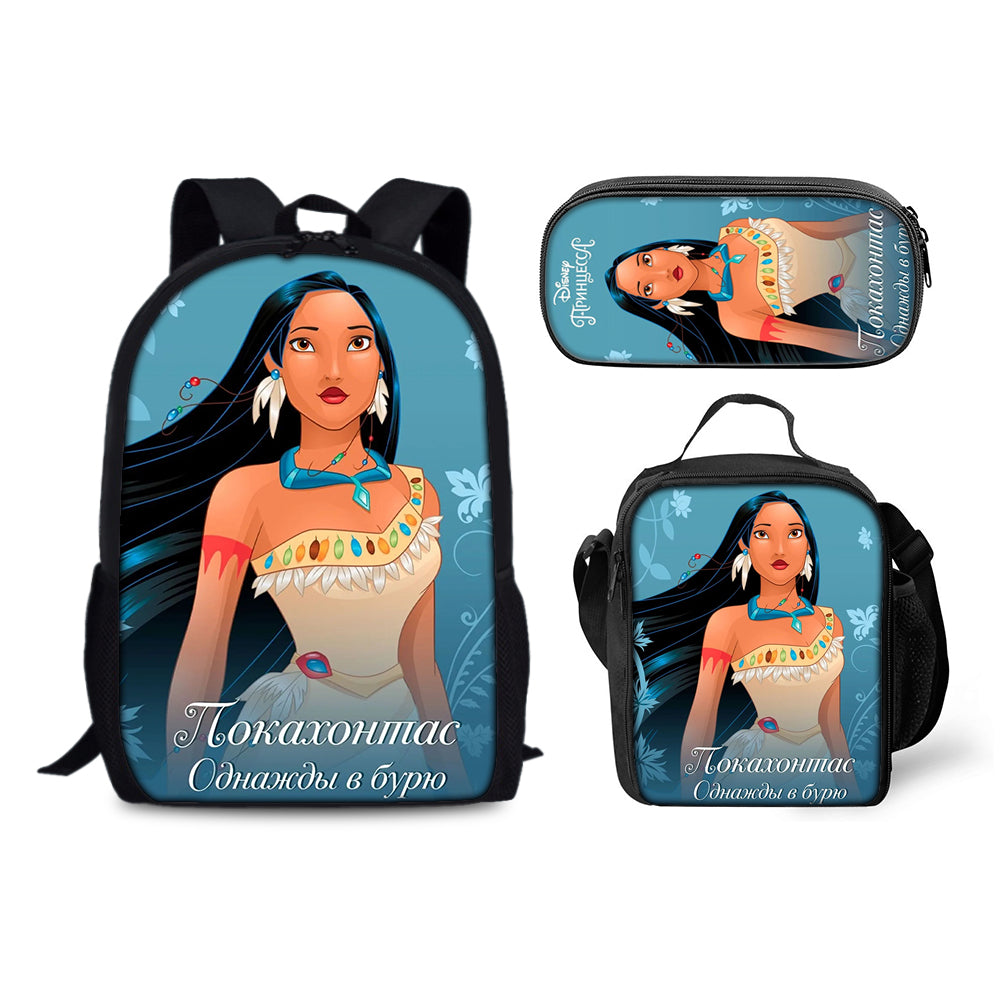 Pocahontas Backpack Schoolbag Lunch Bag Pencil Bag for Kids Students 3PCS