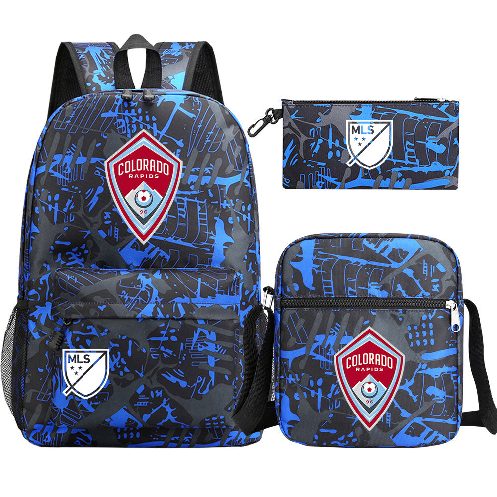 Colorado Soccer Rapids Printed Schoolbag Backpack Shoulder Bag Pencil Bag 3pcs set for Kids Students