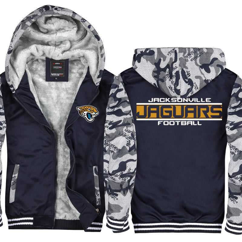 Jacksonville Football Team Jaguars Unisex Lined Hoodie Fleece Sweatshirt Full Zipper Hooded Thicken Jacket