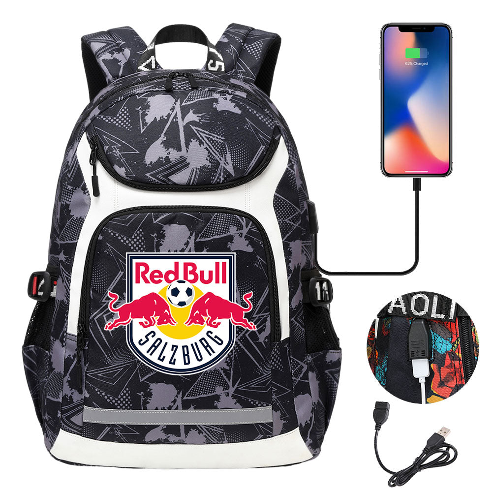Salzburg Football Club USB Charging Backpack School Notebook Travel Bags