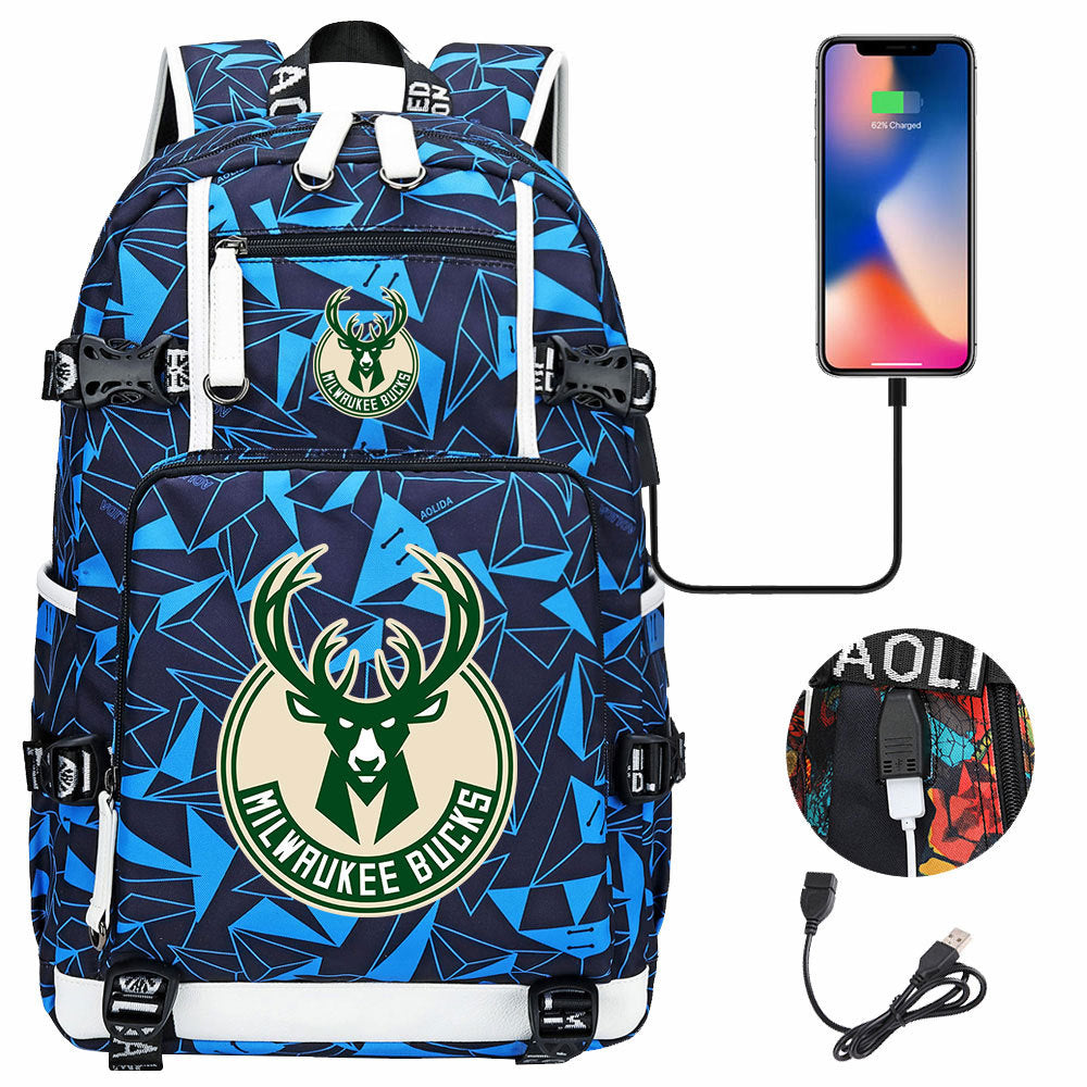 Kobe Black Mamba Curry Bucks USB Charging Backpack School Notebook Travel Bags Basketball Bag
