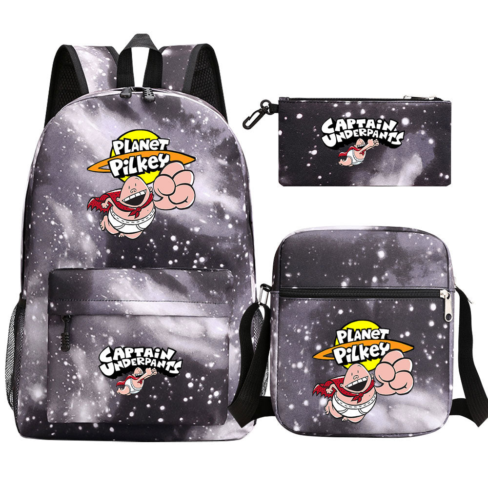 Captain Underpants Printed Schoolbag Backpack Shoulder Bag Pencil Bag 3pcs set for Kids Students