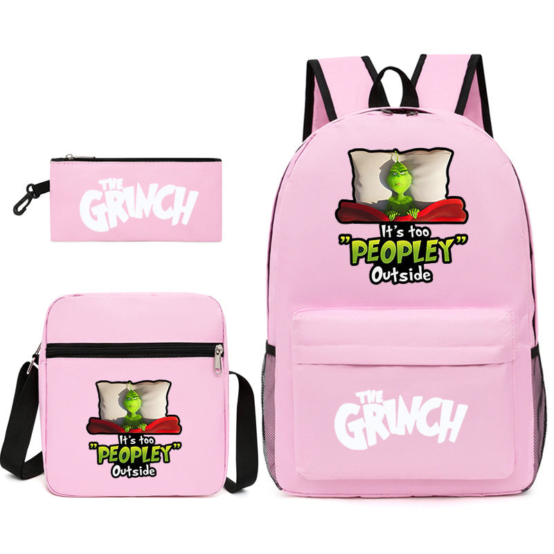 The Grinch Printed Schoolbag Backpack Shoulder Bag Pencil Bag 3pcs set for Kids Students