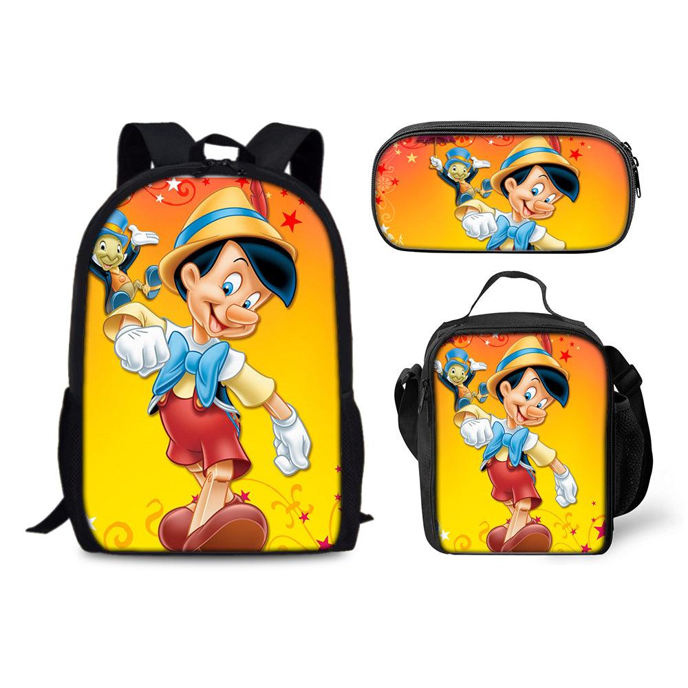 Pinocchio Backpack Schoolbag Lunch Bag Pencil Bag for Kids Students 3PCS