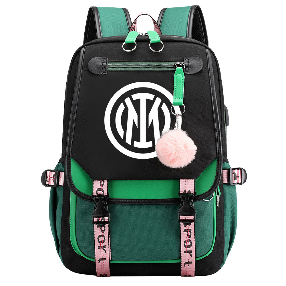 Internazionale Milano Football Club Waterproof Backpack School Notebook Travel Bags USB Charging