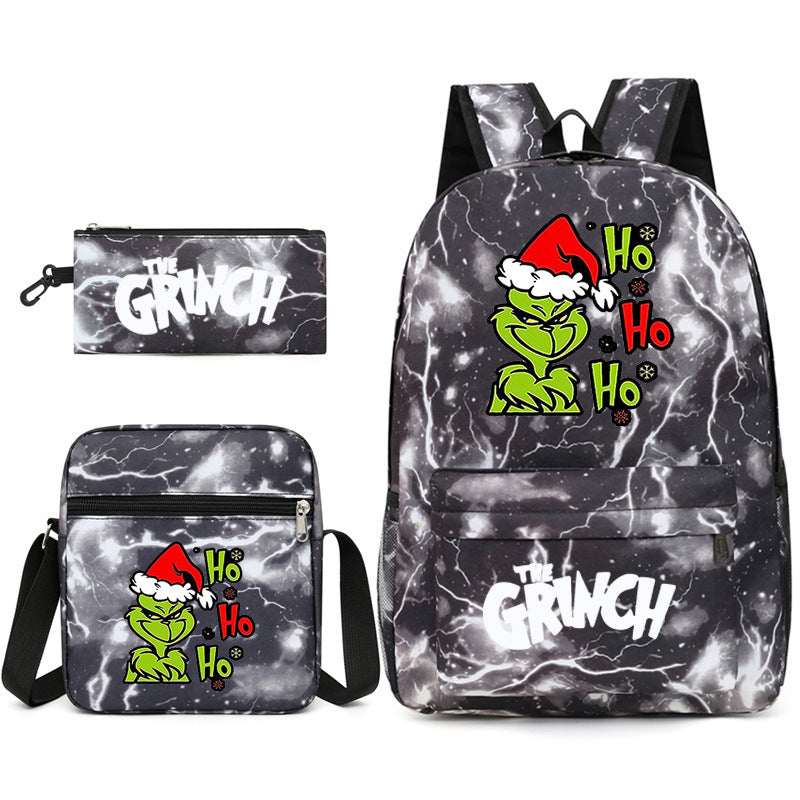 The Grinch Printed Schoolbag Backpack Shoulder Bag Pencil Bag 3pcs set for Kids Students