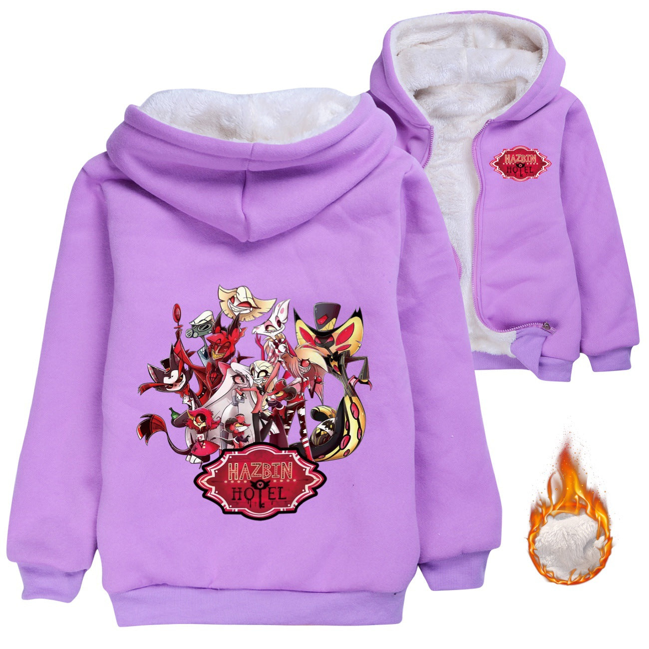 Hazbin Hotel Superstar Sherpa Lined Hoodie Fleece Sweatshirt Full Zip Hooded Jacket for Kids