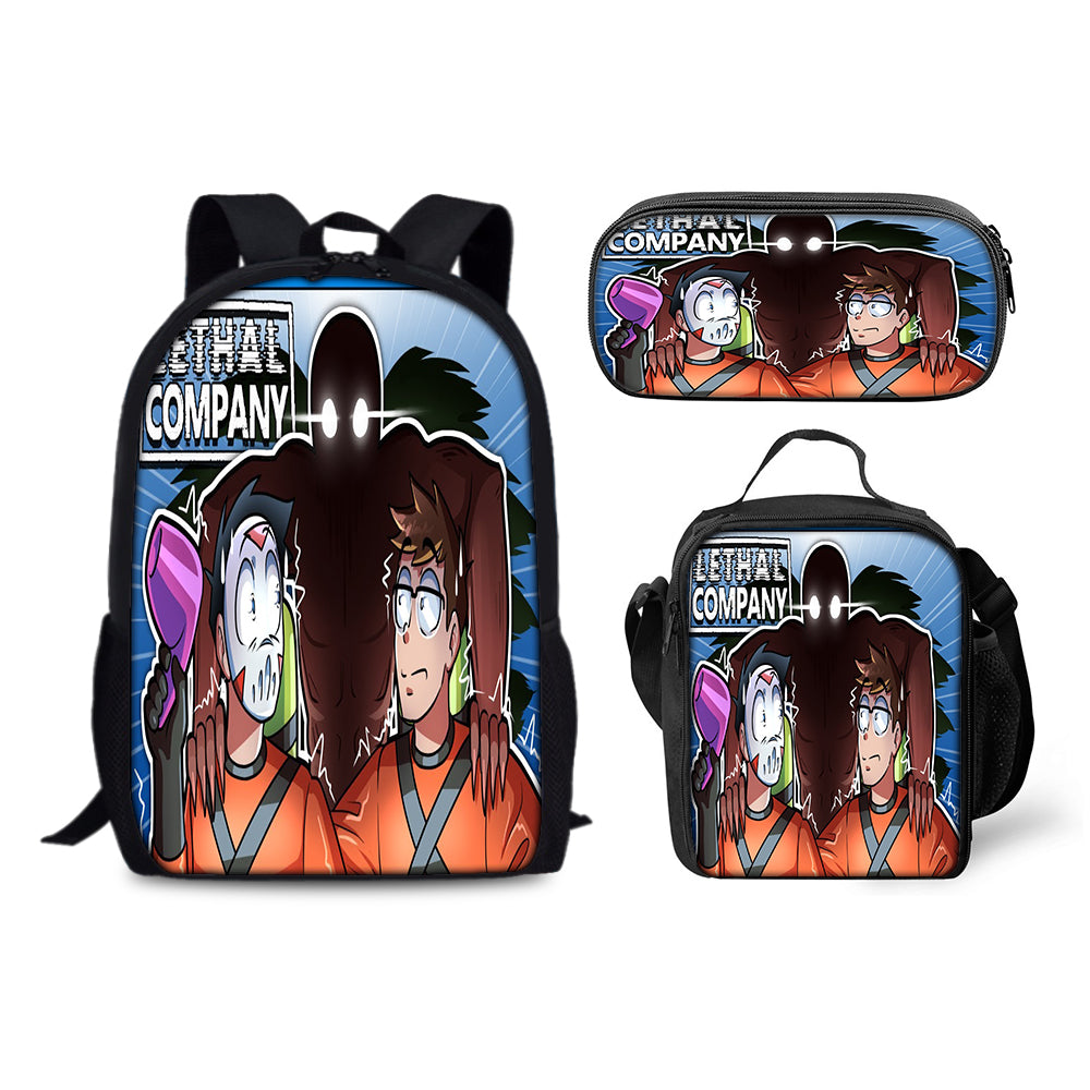 Lethal Company Backpack Schoolbag Lunch Bag Pencil Bag for Kids Students 3PCS