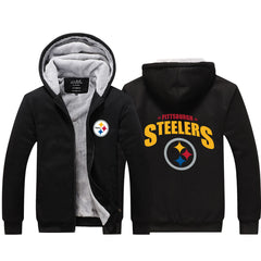Pittsburgh Football Steelers Unisex Lined Hoodie Fleece Sweatshirt Full Zipper Hooded Thicken Jacket