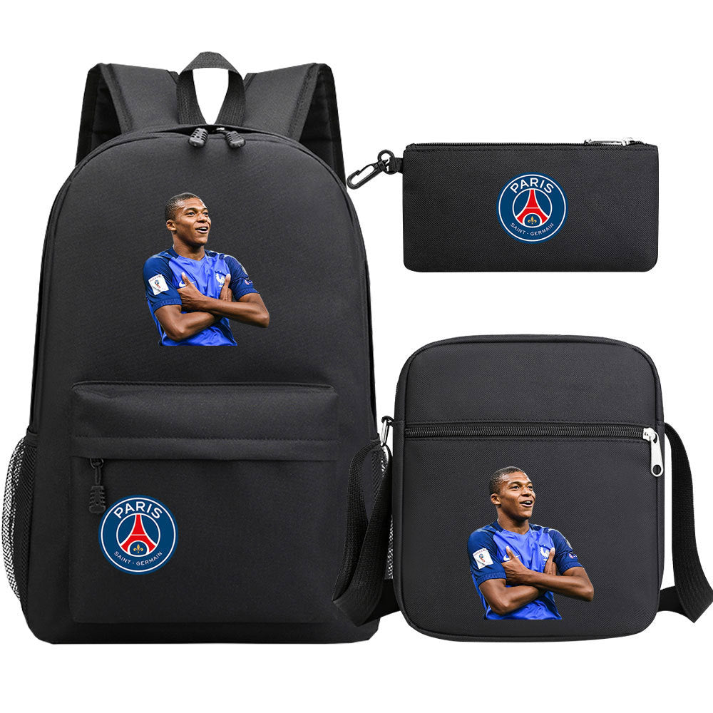 Football Paris Mbappe Schoolbag Backpack Shoulder Bag Pencil Bag Set Gift for Kids Students