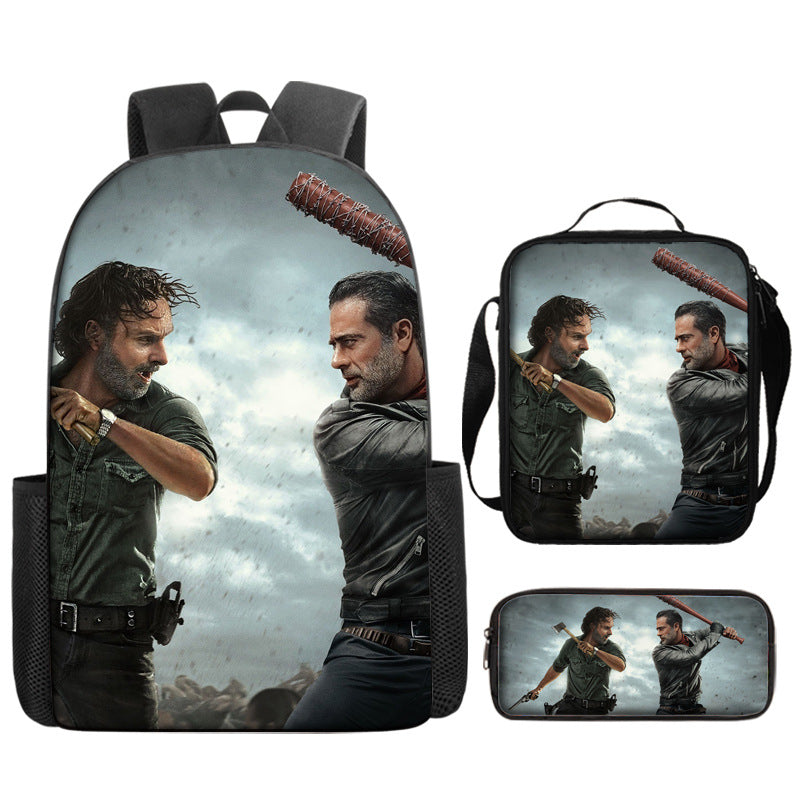 The Walking Dead Full Printed Backpack Schoolbag Travel Notebook Bag Lunch Bag Pencil Bag for Kids Students 3PCS
