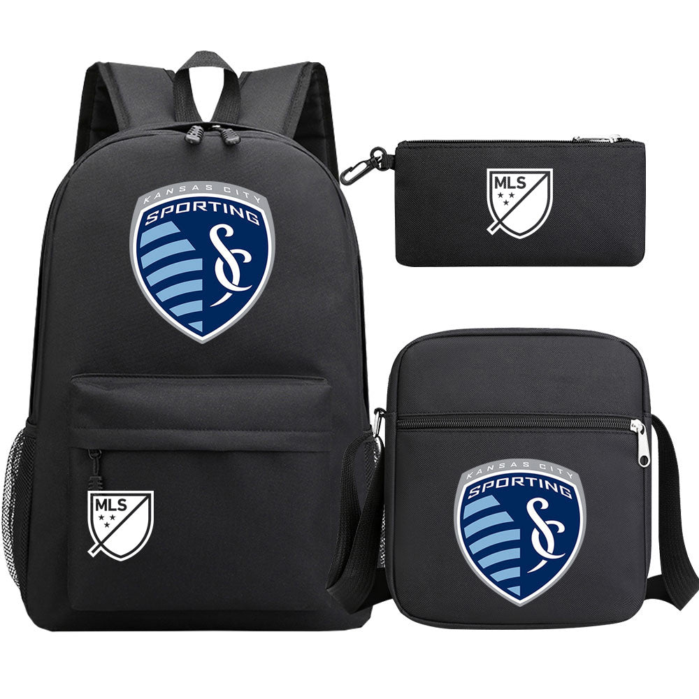 Sporting Kansas City Soccer Printed Schoolbag Backpack Shoulder Bag Pencil Bag 3pcs set for Kids Students