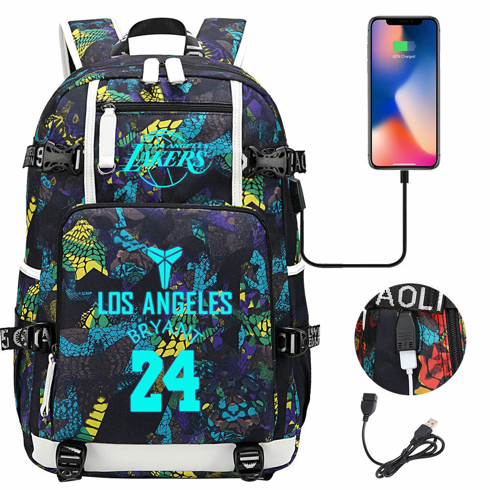 Kobe Black Mamba Curry Bucks USB Charging Backpack School Notebook Travel Bags Basketball Bag