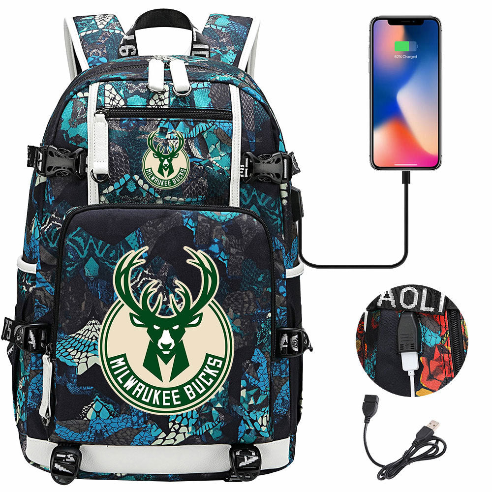 Kobe Black Mamba Curry Bucks USB Charging Backpack School Notebook Travel Bags Basketball Bag